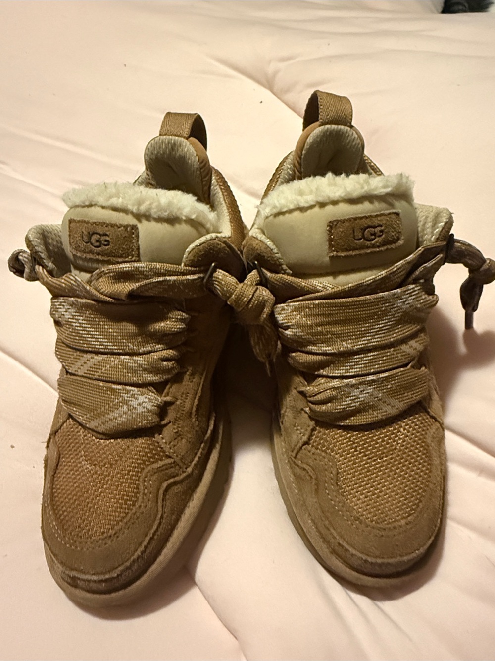 UGG Women's Tan Suede & Shearling Trim Sneakers